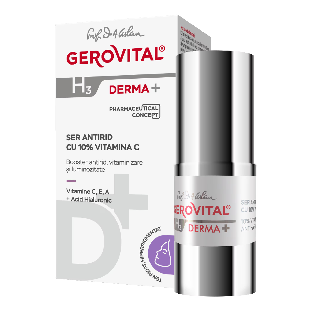 Reducere 25% - Ser antirid cu 10% Vitamina C H3 Derma+, 15 ml, Gerovital 1 Ser antirid cu 10% Vitamina C H3 Derma+