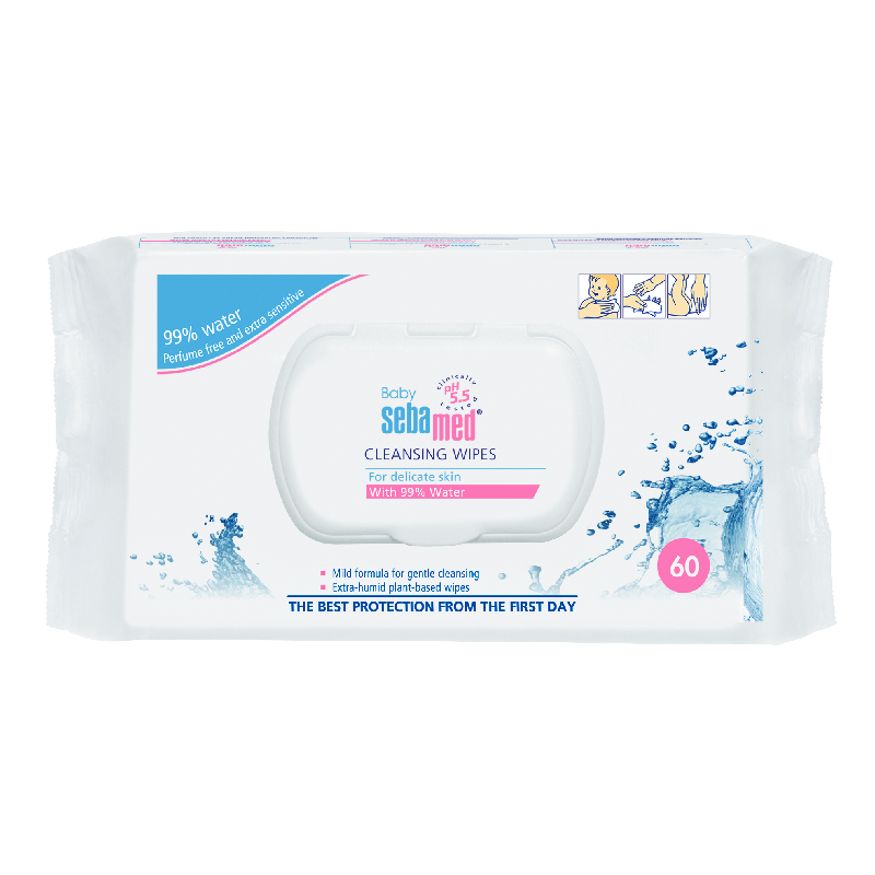 Reducere 23% - Servetele umede cu 99% apa pentru copii, 60 bucati, Sebamed 1 Servetele umede cu 99% apa pentru copii
