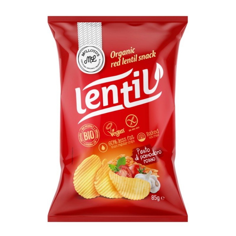 Reducere 14% - Set 2 x Chipsuri Eco Coapte din Linte Rosie cu Pesto din Rosii, McLloyd's, 85 g 1 Set 2 x Chipsuri Eco Coapte din Linte Rosie cu Pesto din Rosii