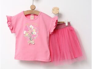 Set Fustita+Bluzita Flowers roz-inchis