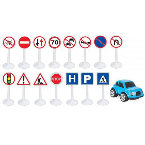 Reducere 47% - Set Pilsan Jucarie indicatoare rutiere Mini Traffic Signs cu masinuta 1 Set Pilsan Jucarie indicatoare rutiere Mini Traffic Signs cu masinuta