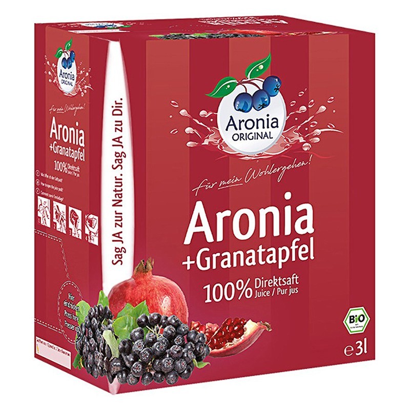 Reducere 14% - Suc Bio Pur de Aronia cu Rodie, 3 l Aronia Original 1 Suc Bio Pur de Aronia cu Rodie