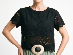 Bluza din dantela de bumbac brodata