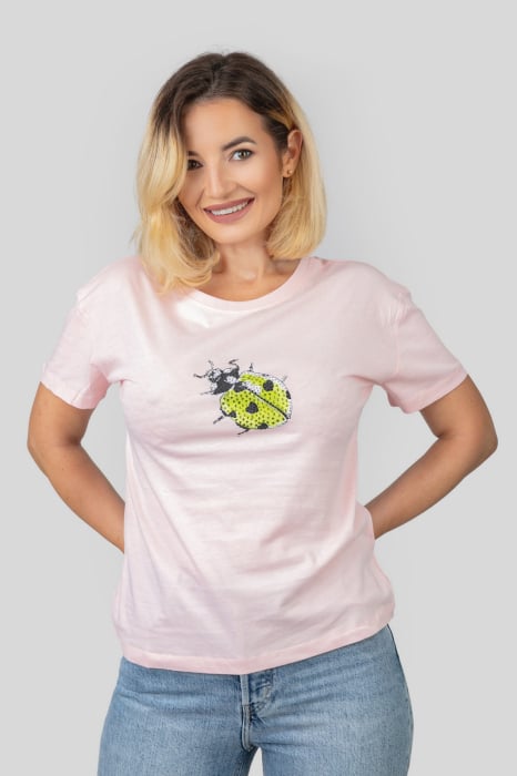 Reducere 53% - Tricou roz cu buburuza 1 Tricou roz cu buburuza
