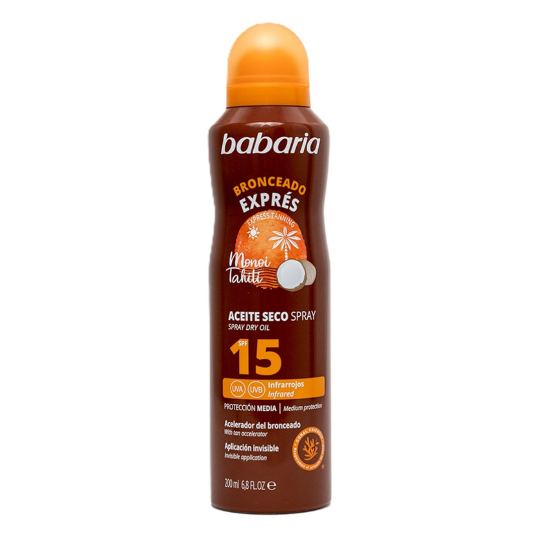Reducere 20% - Ulei spray cu accelerator bronzare SPF 15 UVA&UVB Monoi Tahiti, 300 ml, Babaria 1 Ulei spray cu accelerator bronzare SPF 15 UVA&UVB Monoi Tahiti