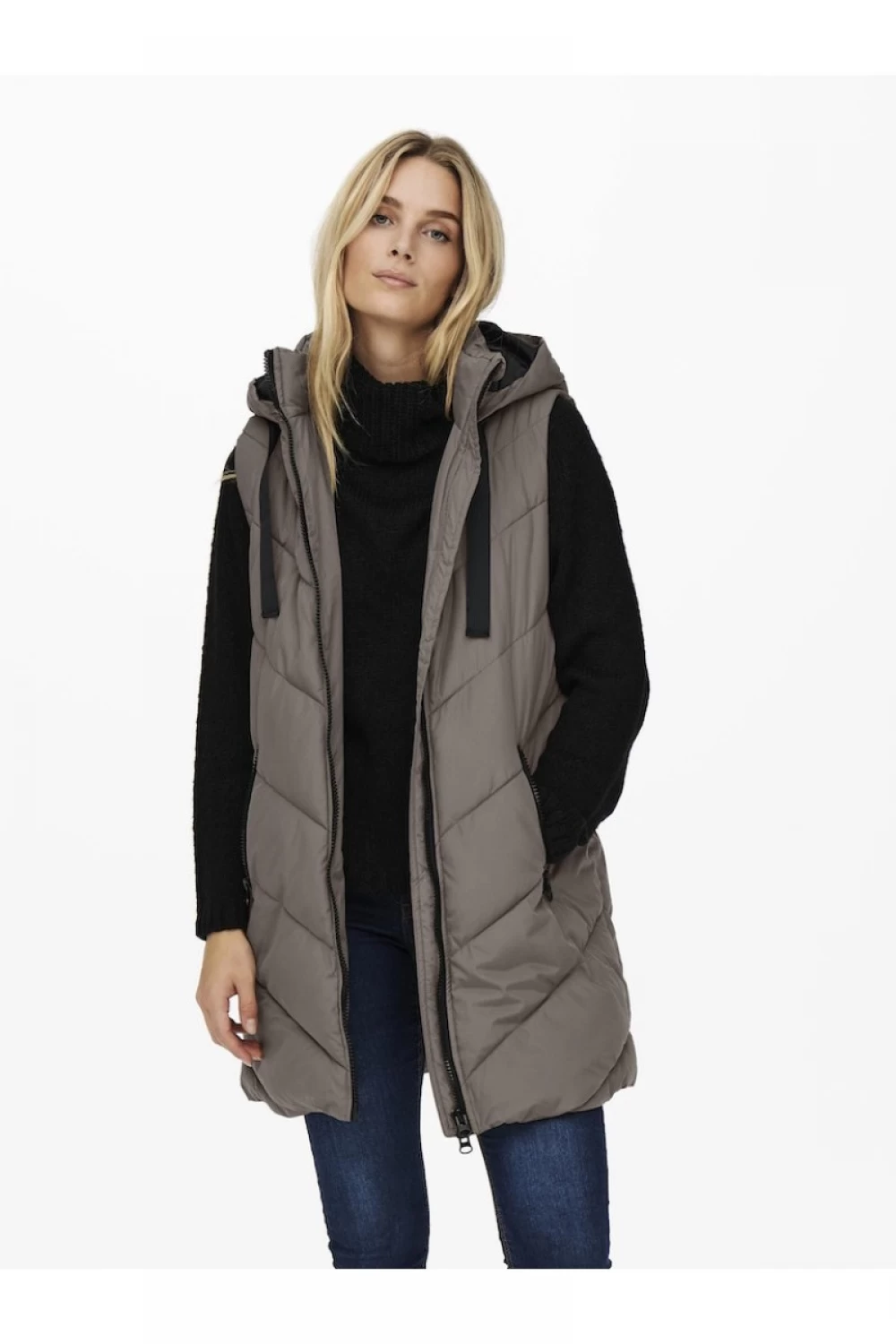 Reducere 10% - Vesta dama casual gri cu buzunare laterale si gluga 1 Vesta dama casual gri cu buzunare laterale si gluga