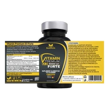 Reducere 25% - Vitamina D3 Premium Forte, 5000 UI, 60 capsule moi, Boost4Life 2 5000 UI