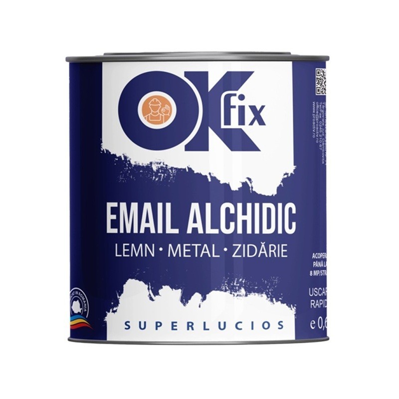 Reducere 14% - Vopsea Alchidica pentru Uz General 0.6l, Alb, Ok Fix 1 Vopsea Alchidica pentru Uz General 0.6l