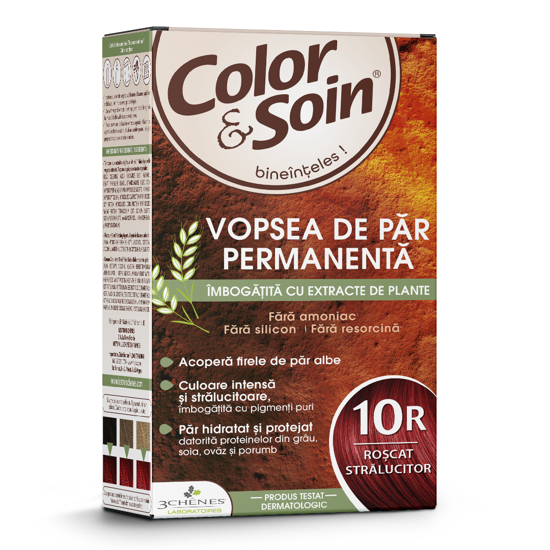 Reducere 25% - Vopsea de par fara amoniac, fara silicon, roscat stralucitor, 10R, Color&Soin 1 Vopsea de par fara amoniac
