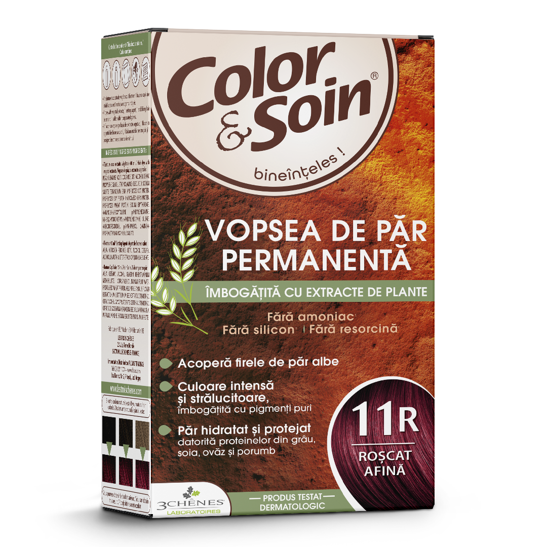 Reducere 25% - Vopsea de par fara amoniac, fara silicon, roscat afina, 11R, Color&Soin 1 Vopsea de par fara amoniac