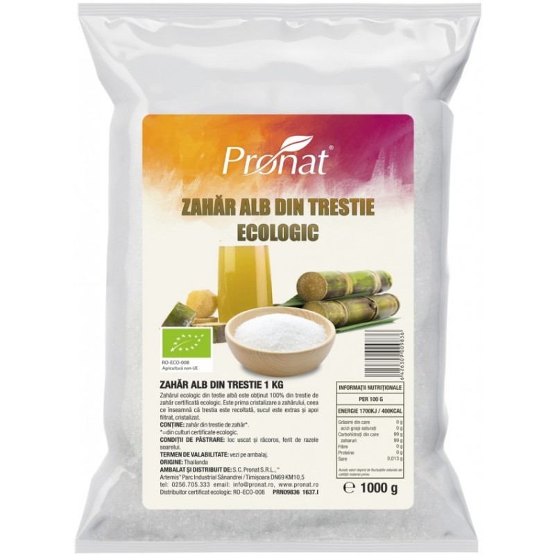 Reducere 14% - Zahar Alb BIO din Trestie, 1 kg, Pronat 1 Zahar Alb BIO din Trestie