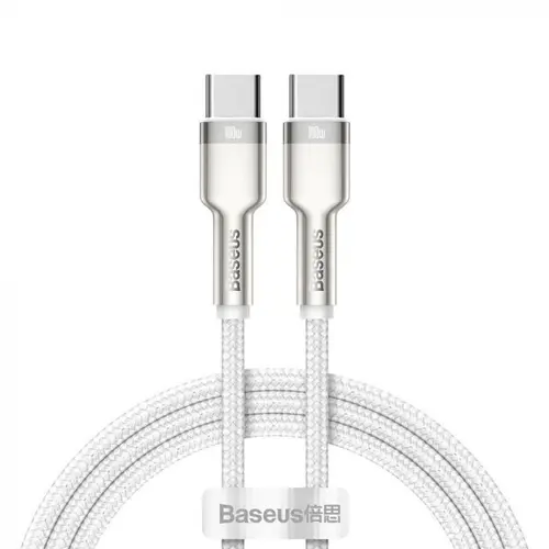 Reducere 32% - Cablu de date Baseus Cafule Metal CATJK-C02, USB Type-C - USB Type-C, 100W, 1m, impletitura nylon (Alb) 1 Cablu de date Baseus Cafule Metal CATJK-C02