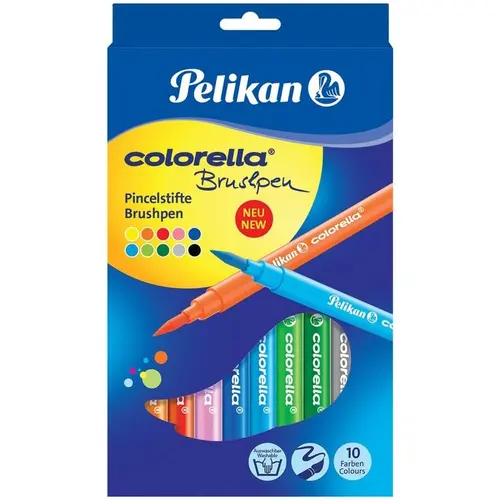 Reducere 28% – Set 10 culori, Carioca Pelikan, colorella super brush, varf tip pensula 1 Set 10 culori