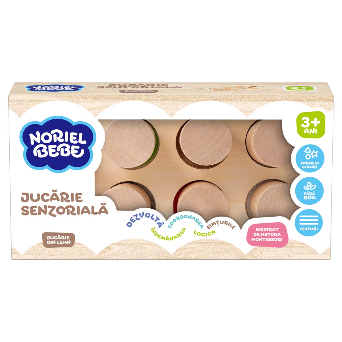 Reducere 43% - Jucarie senzoriala din lemn, Noriel Bebe Wood 1 Jucarie senzoriala din lemn