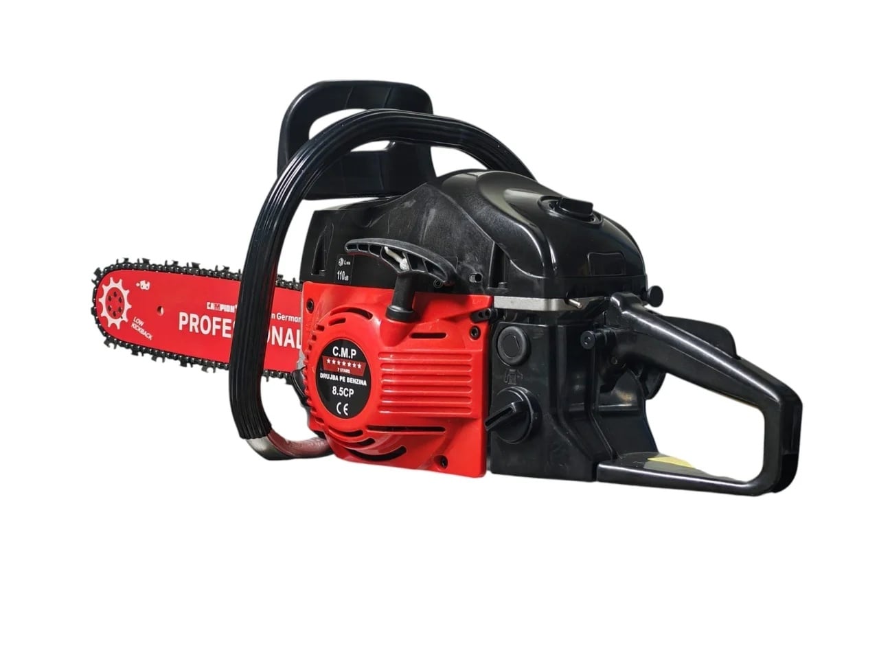 Reducere 33% - 8.5CP *WOW* Drujba Benzina cu topor, 4 lanturi, 2 lame, 2 buji, ulei ungere, ulei amestec, manusi, accesoriile incluse, PACHET Campion PROFESSIONAL CMP1312R 2 4 lanturi
