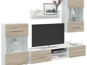 Gossi unitati tv 5 piese cu iluminare led lemn de lemn stejar sonoma