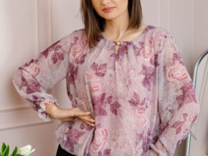 Bluza dama Pauline din voal lila cu imprimeu floral mov