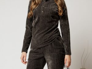 Bluza DY Fashion gri din catifea velurata cu nasturi la bust