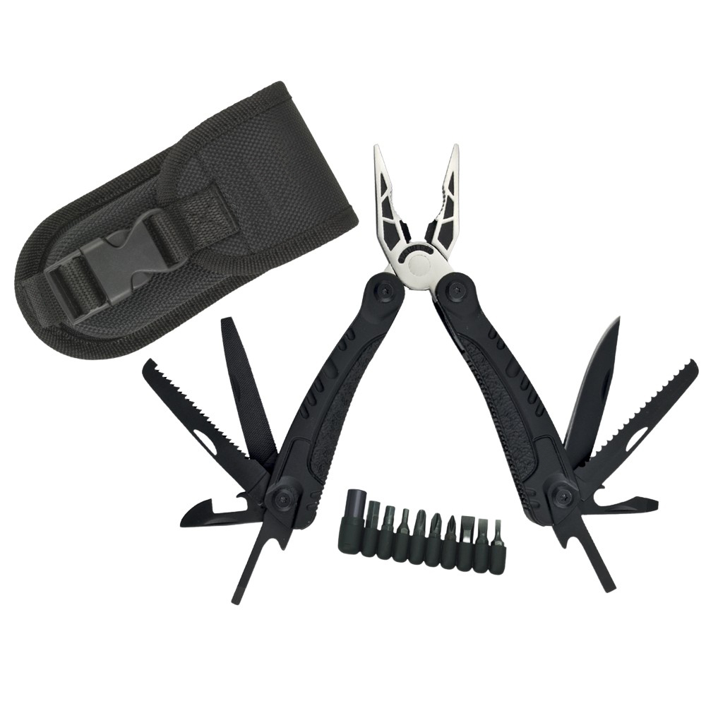 Reducere 50% - Cleste multifunctional DEPOX , Survival Gear, otel inoxidabil, 18 functii, 24 cm, negru, husa inclusa 1 Cleste multifunctional DEPOX
