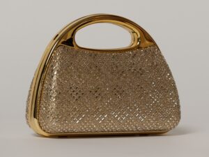 Clutch auriu cu pietre stralucitoare si maner metalic