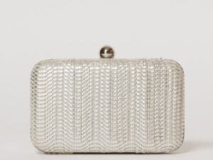 Clutch cu aspect metalic argintiu cu design impletit