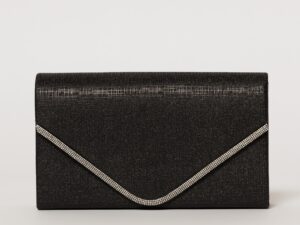 Clutch negru elegant cu clapeta decorata cu strasuri