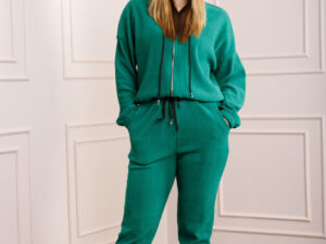 Compleu casual verde smarald din tricot reiat
