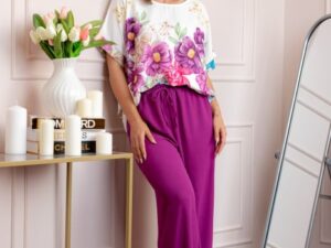 Compleu dama Deborah cu bluza vaporoasa si pantaloni largi - Mov