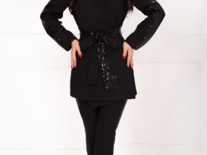 Compleu elegant negru cu insertii din paiete