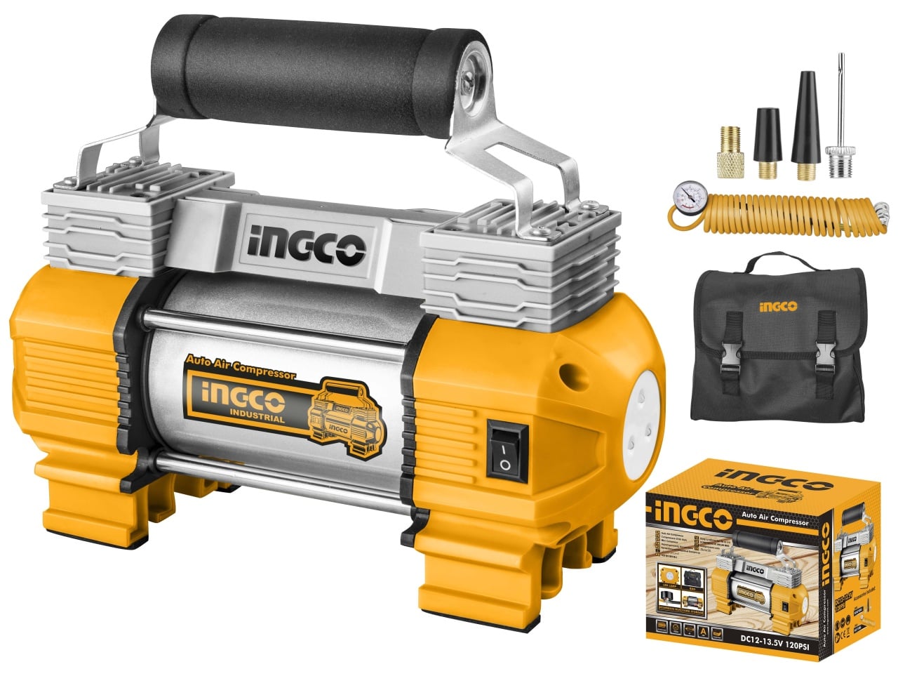 Reducere 29% – Compresor aer Auto 12V cu 2 Cilindri 8bar, 120PSI Ingco AAC2508 2 120PSI Ingco AAC2508