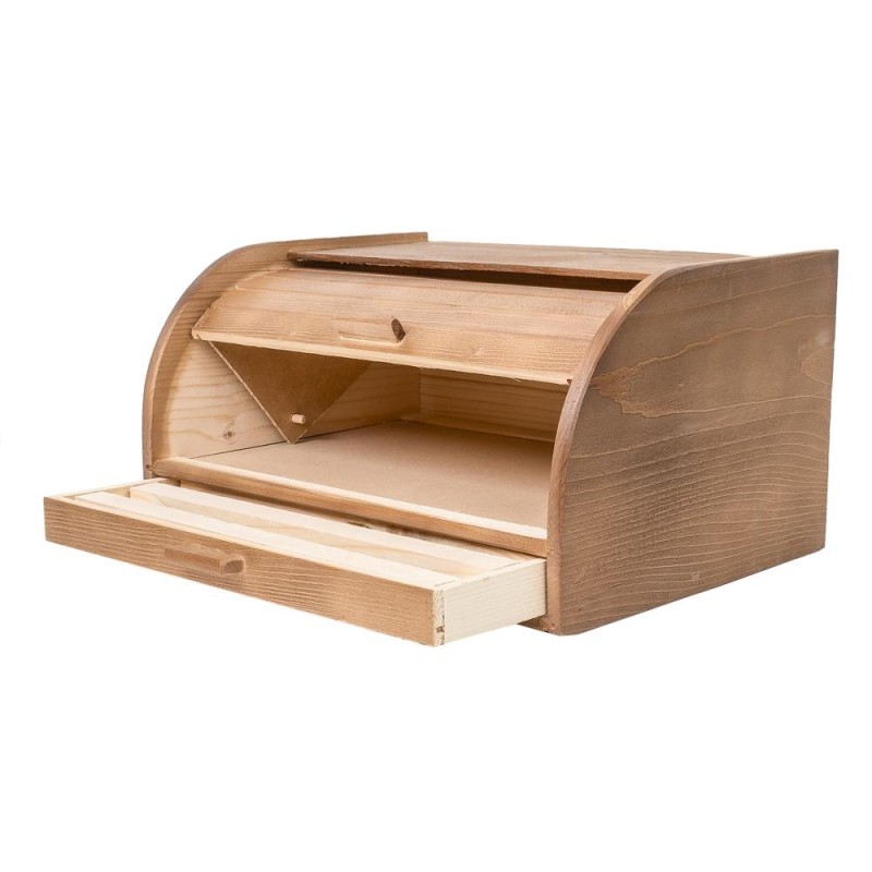 Reducere 14% - Cutie Paine cu Tocator si Sertar, Lemn Brad, 38.5 x 28 x 20 cm 1 Cutie Paine cu Tocator si Sertar