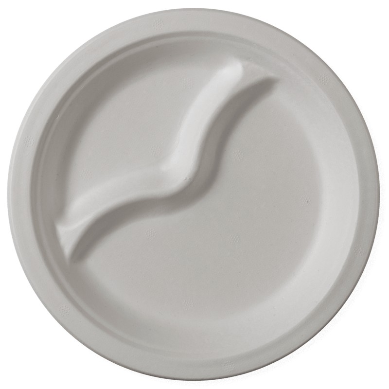 Reducere 14% - Farfurii Biodegradabile, Compostabile, 2 Compartimente, Rotunde, Albe, 22 cm, 50 buc 1 Farfurii Biodegradabile