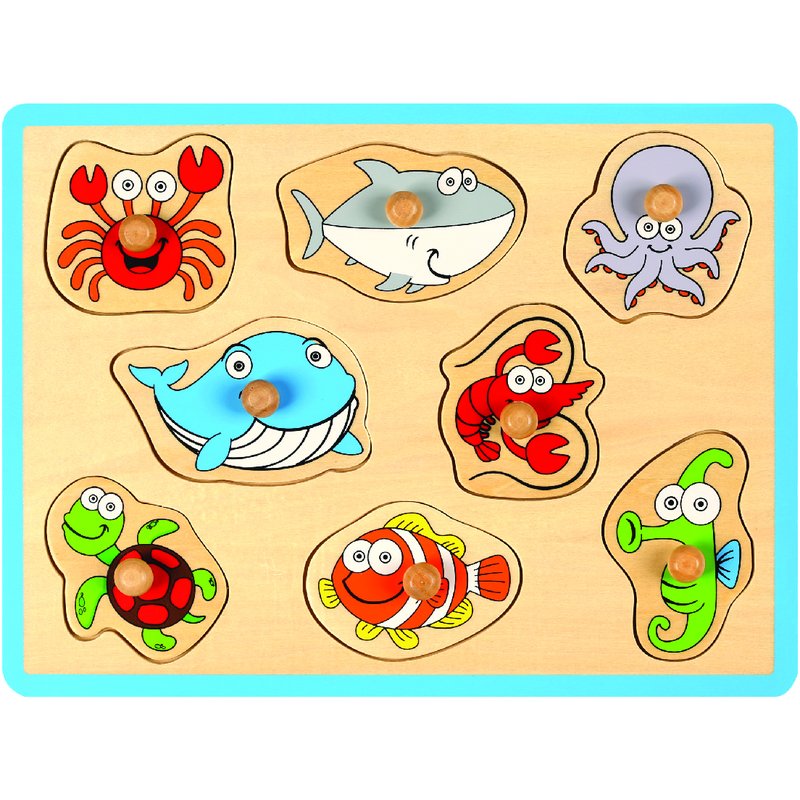 Reducere 58% - Puzzle, Joueco, Din lemn certificat FSC, 30 x 27 cm, 18 luni+, 8 piese, Animale acvatice 1 Puzzle