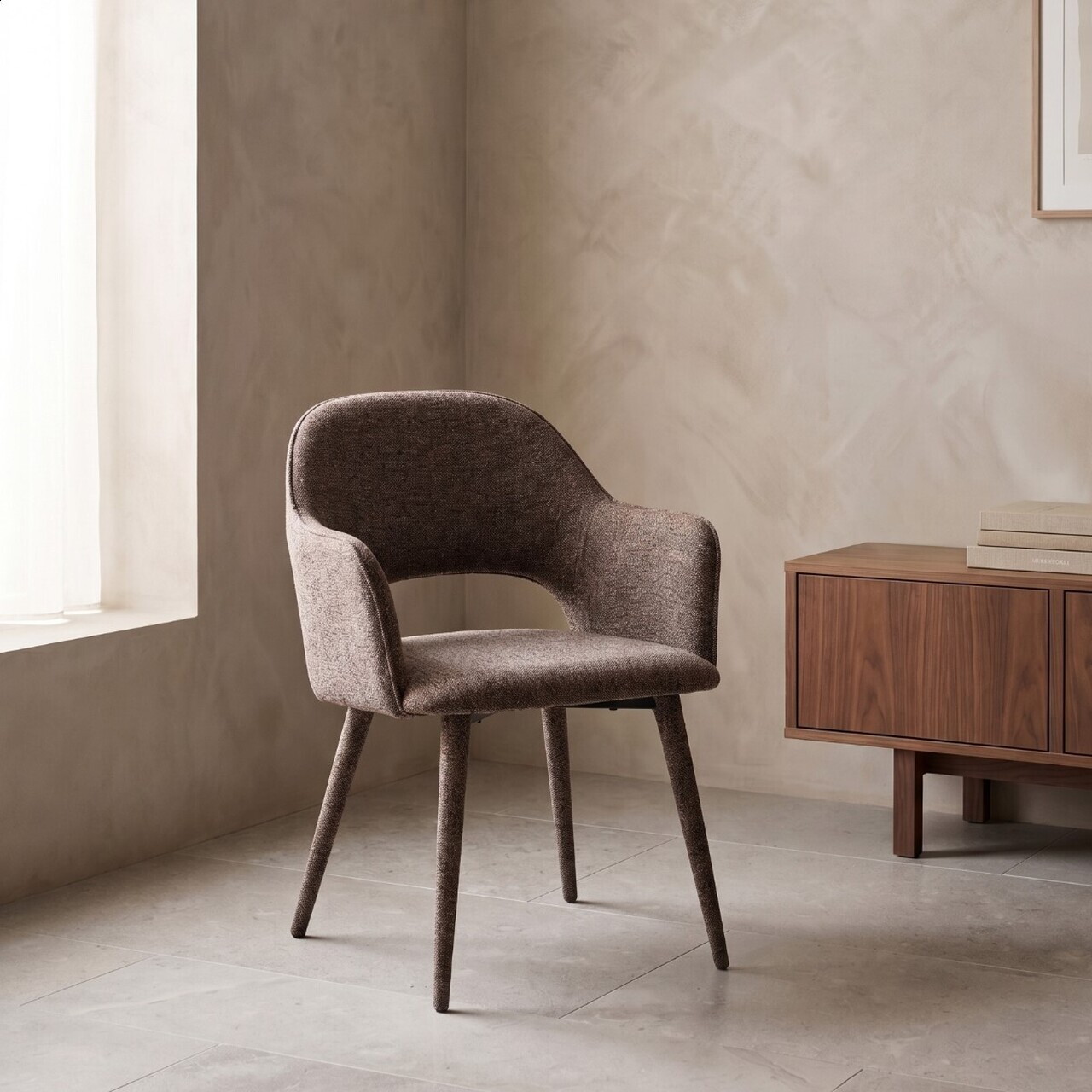 Reducere 49% - Scaun Conte, Homla, 55x62x85 cm, metal/poliester, maro 1 Scaun Conte