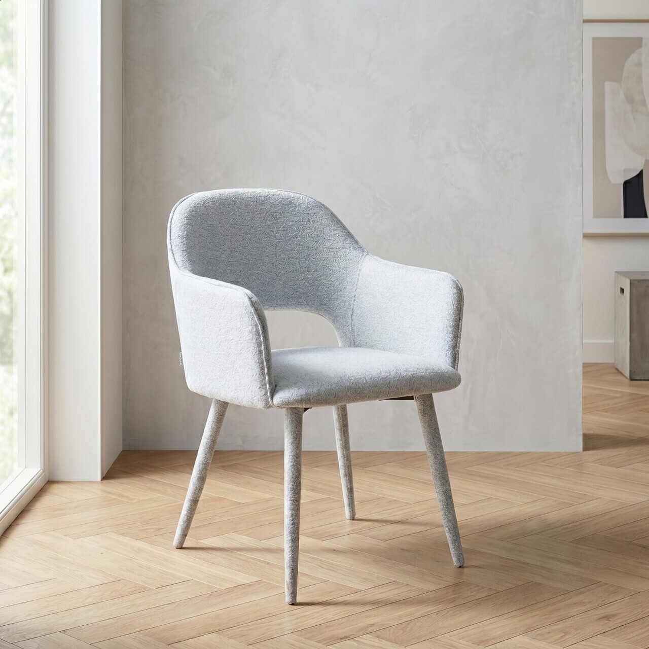 Reducere 49% - Scaun Conte, Homla, 55x62x85 cm, metal/poliester, gri deschis 1 Scaun Conte