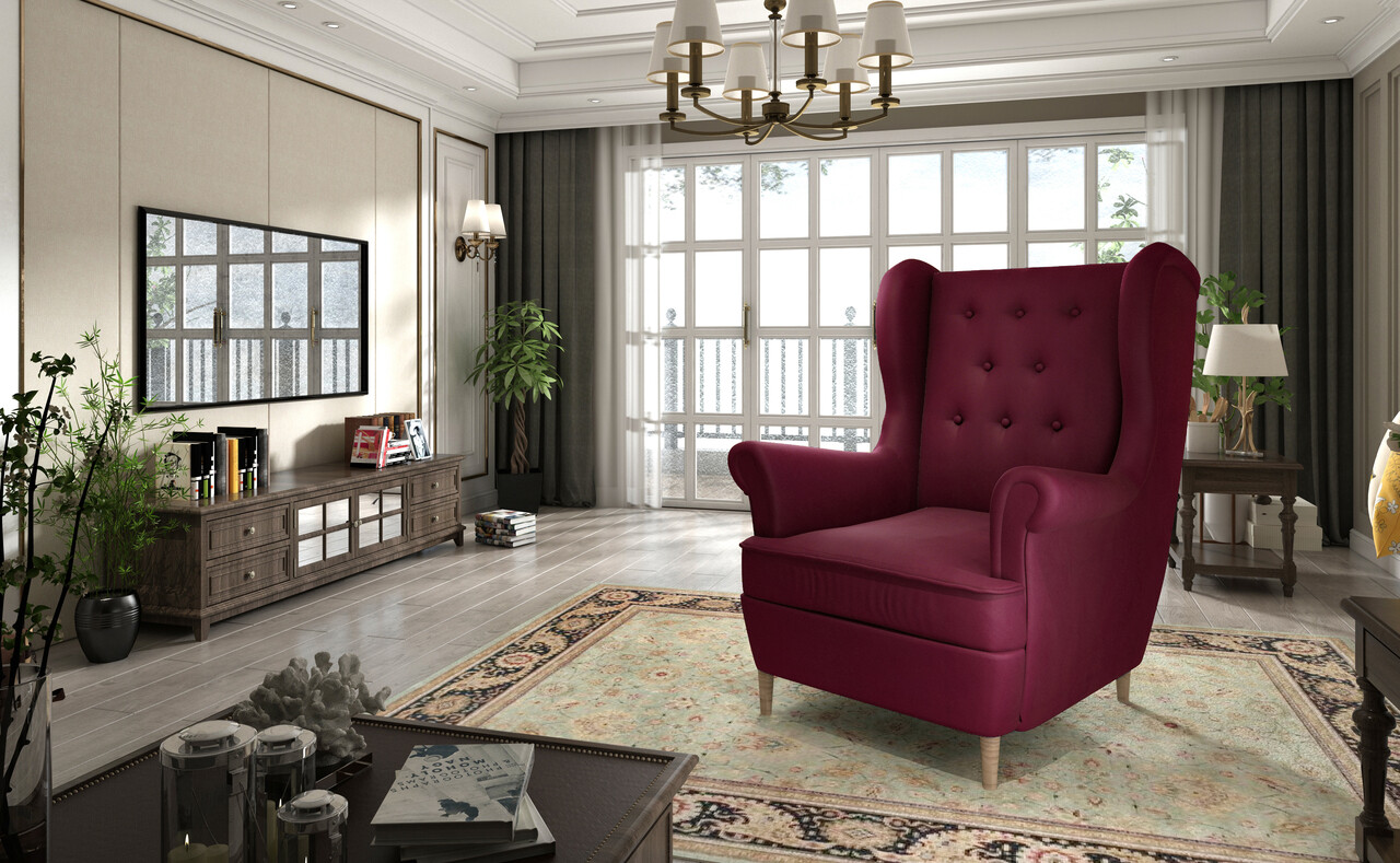 Reducere 13% - Set fotoliu si canapea 2 locuri ELTAP, Aros, 72x60x100 cm / 150x90x103 cm, lemn/poliester, fucsia 2 Aros