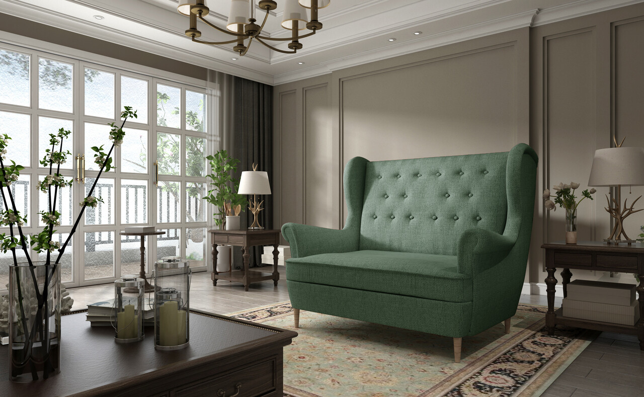 Reducere 13% - Set fotoliu si canapea 2 locuri ELTAP, Aros, 72x60x100 cm / 150x90x103 cm, lemn/poliester, verde 2 Aros