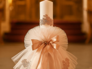 Lumanare Botez Tulle Lung - Roz