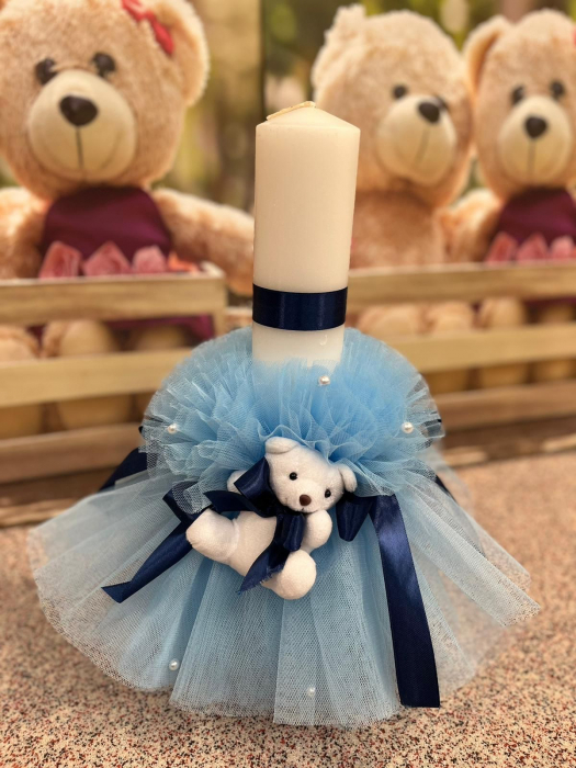 Reducere 56% - Lumanare Botez Voal Ursulet - Bleu 2 1 Lumanare Botez Voal Ursulet - Bleu 2