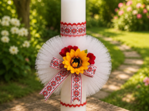 Lumanare de botez traditionala cu floarea-soarelui 11
