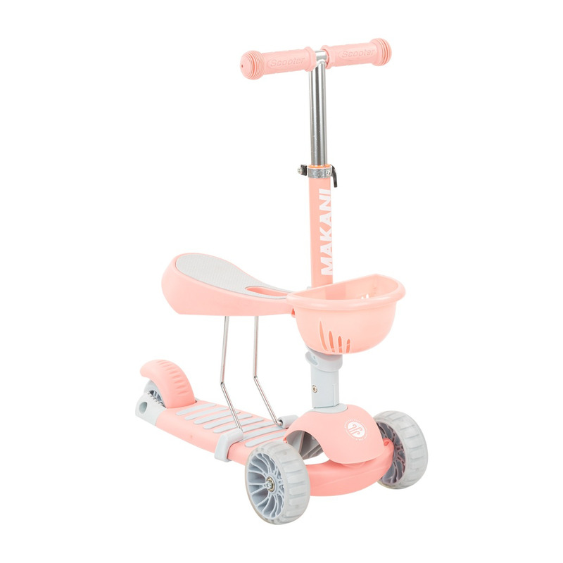 Reducere 50% - Trotineta, Makani, BonBon 3 in 1, Utilizare cu/fara sezut, Cu roti cu led si cos depozitare detasabil, 18-36 luni, Conform cu standardele europene de securitate EN 71-1/2/3, Roz 1 Trotineta