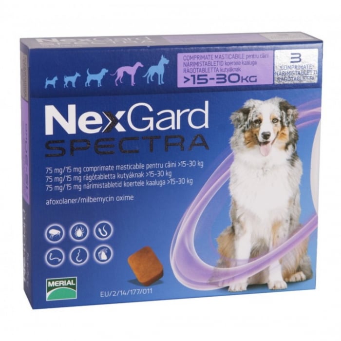 Reducere 52% - Nexgard Spectra L (15-30 kg), 3 comprimate 1 Nexgard Spectra L (15-30 kg)