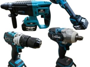 Bormasina cu impact + bormasina de gaurit + insurubat + flex + ciocan rotopercutor cu 3 acumulatori 36v