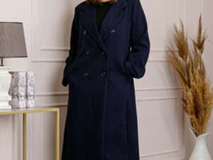 Palton lung dama elegant cu nasturi decorativi - Bleumarin