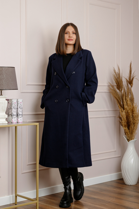 Reducere 43% - Palton lung dama elegant cu nasturi decorativi - Bleumarin 1 Palton lung dama elegant cu nasturi decorativi - Bleumarin