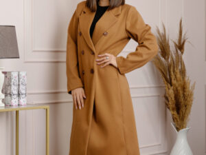 Palton lung dama elegant cu nasturi decorativi - Camel