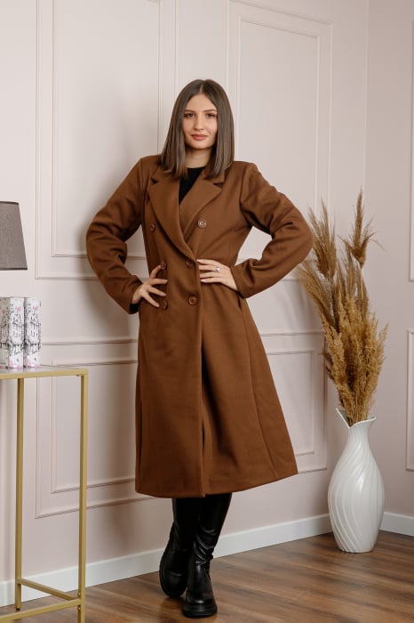 Reducere 43% - Palton lung dama elegant cu nasturi decorativi - Maro 1 Palton lung dama elegant cu nasturi decorativi - Maro