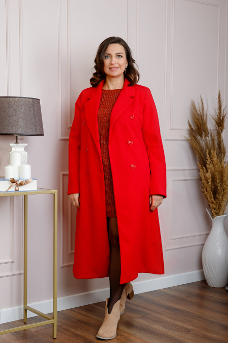 Reducere 43% - Palton lung dama elegant cu nasturi decorativi - Rosu 1 Palton lung dama elegant cu nasturi decorativi - Rosu
