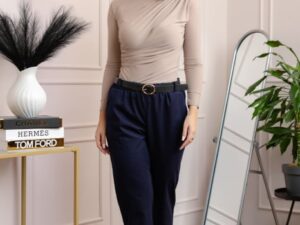 Pantaloni grosi Nancy cu curea reglabila si buzunare functionale - Bleumarin