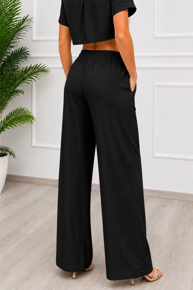 Reducere 40% - Pantaloni lungi, texturati Marietta, cu snur in talie, NEGRU 2 texturati Marietta